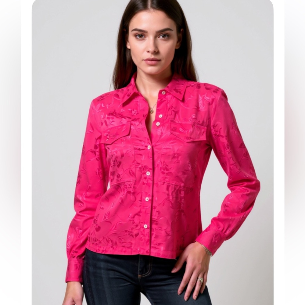 Staud NWT Alyssa Button down Hot Pink    XS viscose & rayon monochrome peony
